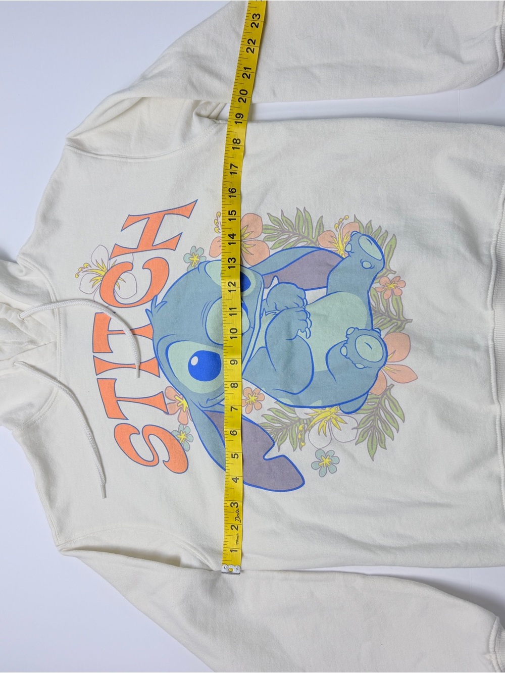 Disney Stitch Hoodie XS Cream Pullover Sweatshirt Floral Graphic Hoodie - Picture 3 of 7